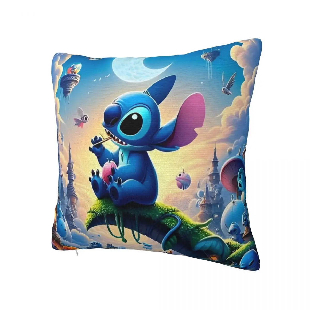 Cute Stitch Fantasy Scene Pillowcase Printed Fabric Cushion Cover Cartoon Throw Pillow Case Cover Home Square 40*40cm