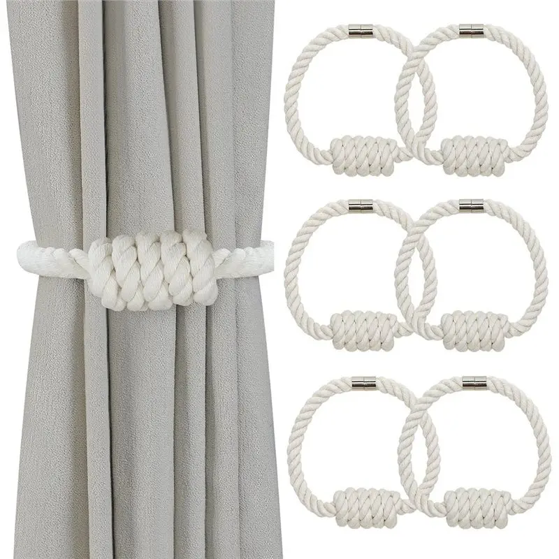 ABZS For Home Bedroom Decor- Decorative Jute Curtain Holdbacks 6PCS Magnetic Curtain Tiebacks For Draperies