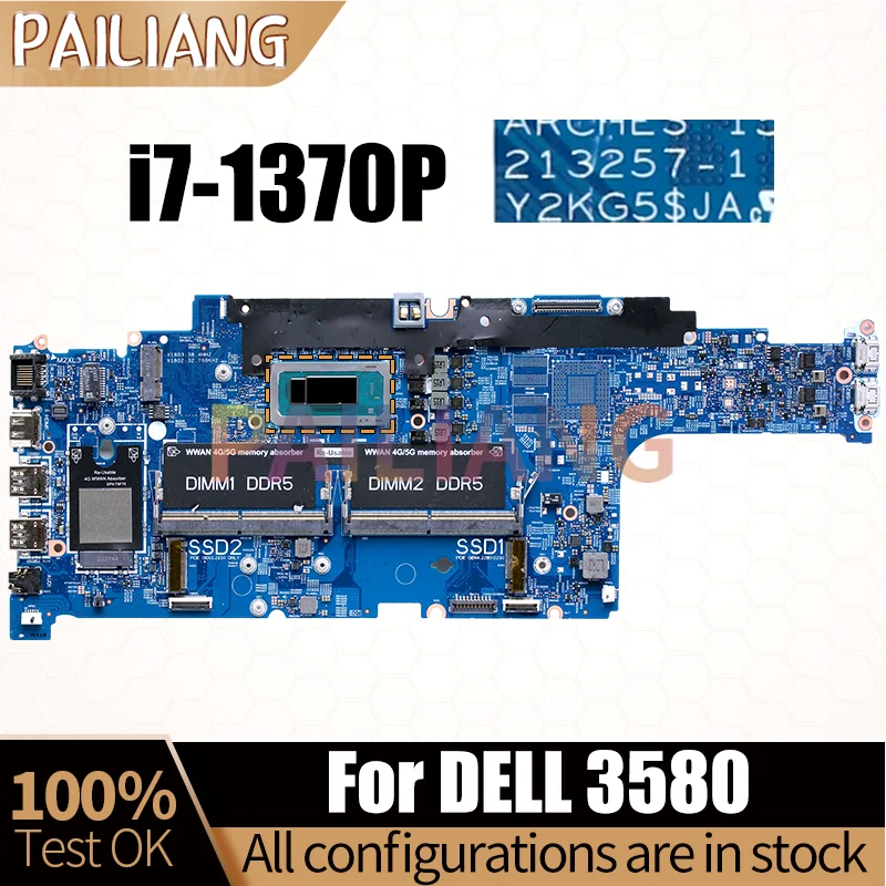 For DELL 3580 Laptop Mainboard 213257-1 SRMJ6 i7-1370P CN-0CGTTG 0CGTTG Notebook Motherboard Tested