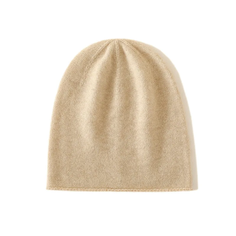 Unisex Super Soft Cashmere Seamless Knit Slouchy Beanie, Rolled Edge Thick Warm Wrap Hat for Autumn Winter