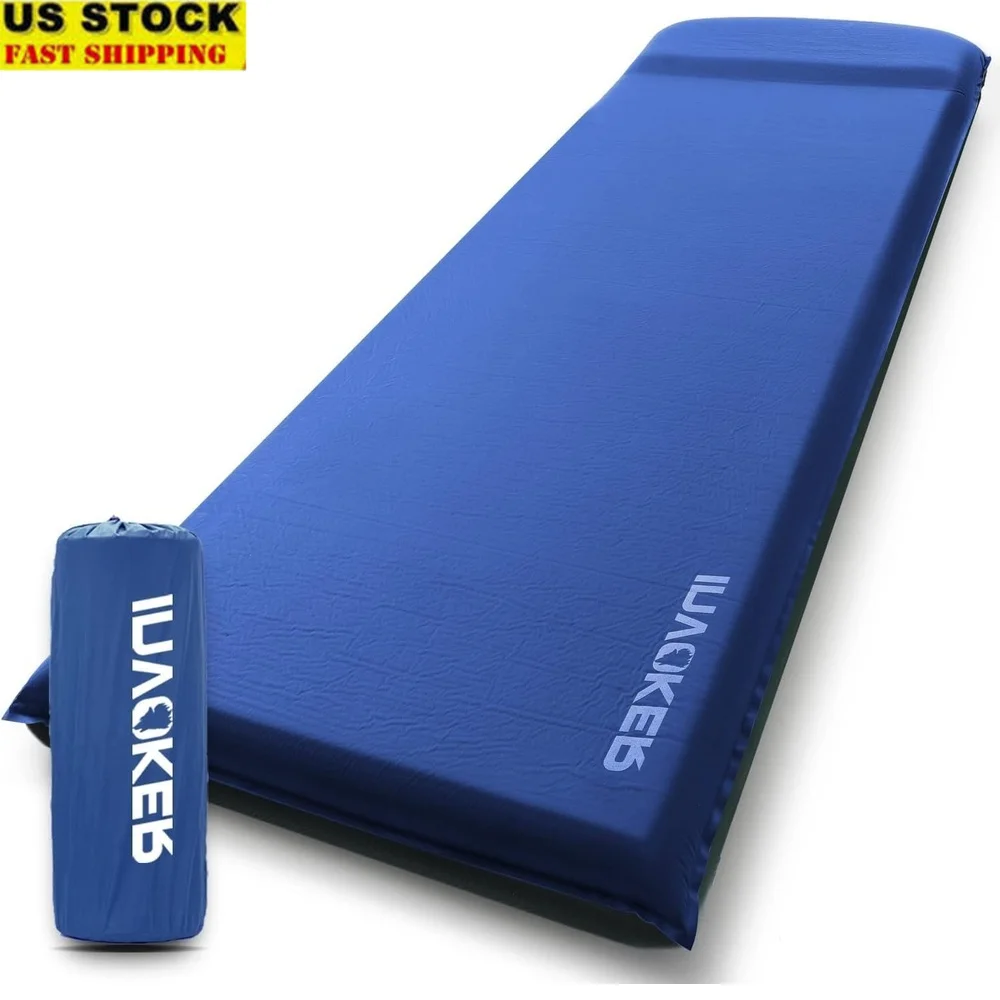 

Ultra-Thick Self-Inflating Camping Sleeping Pad R-8 Insulated Foam Mat Durable Waterproof Travel Air Mattress with Pillow