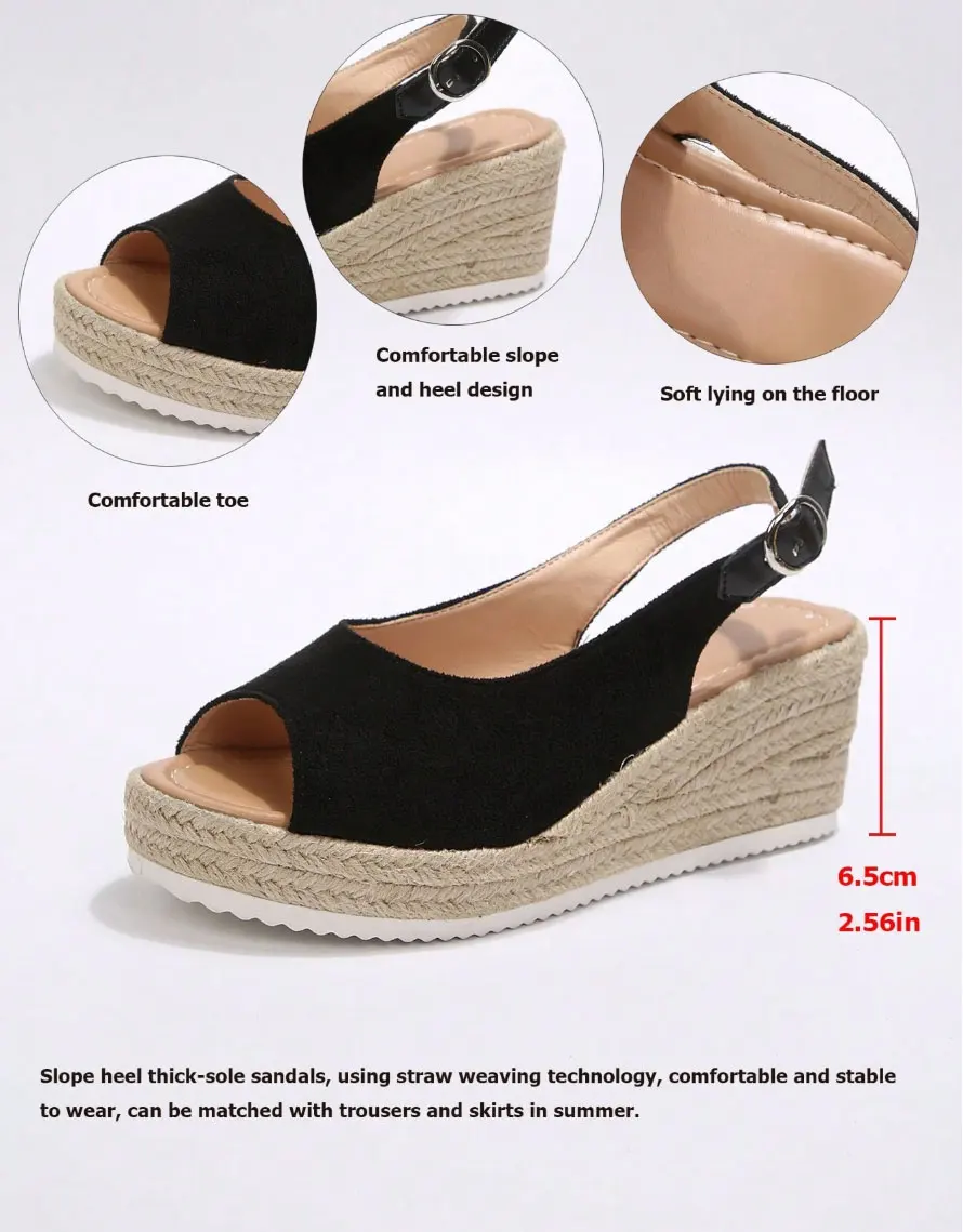 Women's Chunky Heel Sandals, Comfortable Elegant Summer Shoes, Waterproof Platform, Slip-On, Large Size, Outdoor Daily_vogvips.com