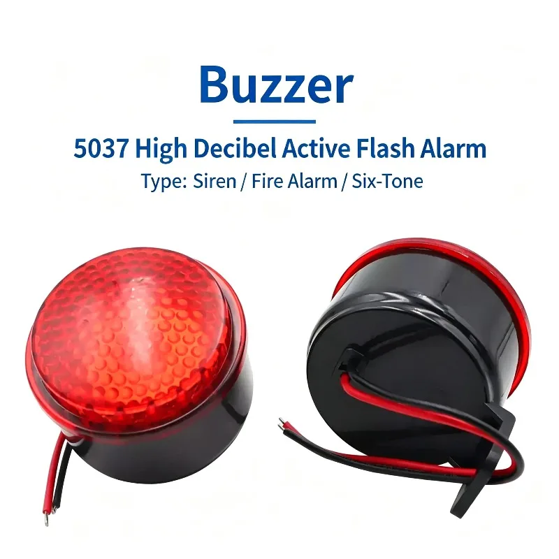 1PCS  5037 flashing sound and light high decibel alarm buzzer 120 decibels 5V 12V 24V single tone six tone alarm sound