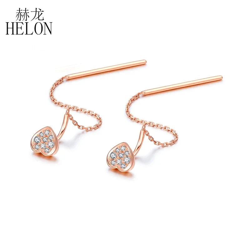 

HELON SI/H Natural Diamonds Drop Earrings Solid 18k AU750 Rose Gold Heart Shaped Tassel Earrings For Women ﻿Fine Jewelry