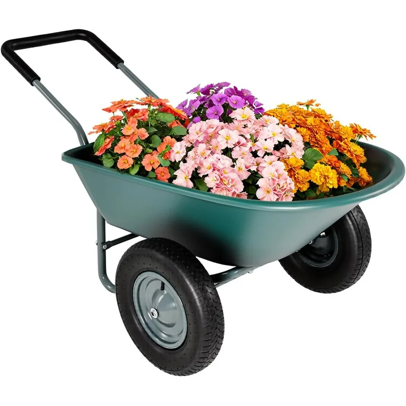 

2 Wheel Wheelbarrow, Yard Cart with Padded Handlebar, 14 Inch Pneumatic Tires for High Stability, Ideal for Moving Soil,
