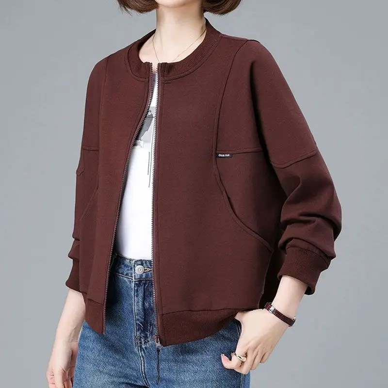 

Brown Casual Jackets For Women With Front Pockets And Zipper Closure Suitable For Office Wear In Spring And Autumn