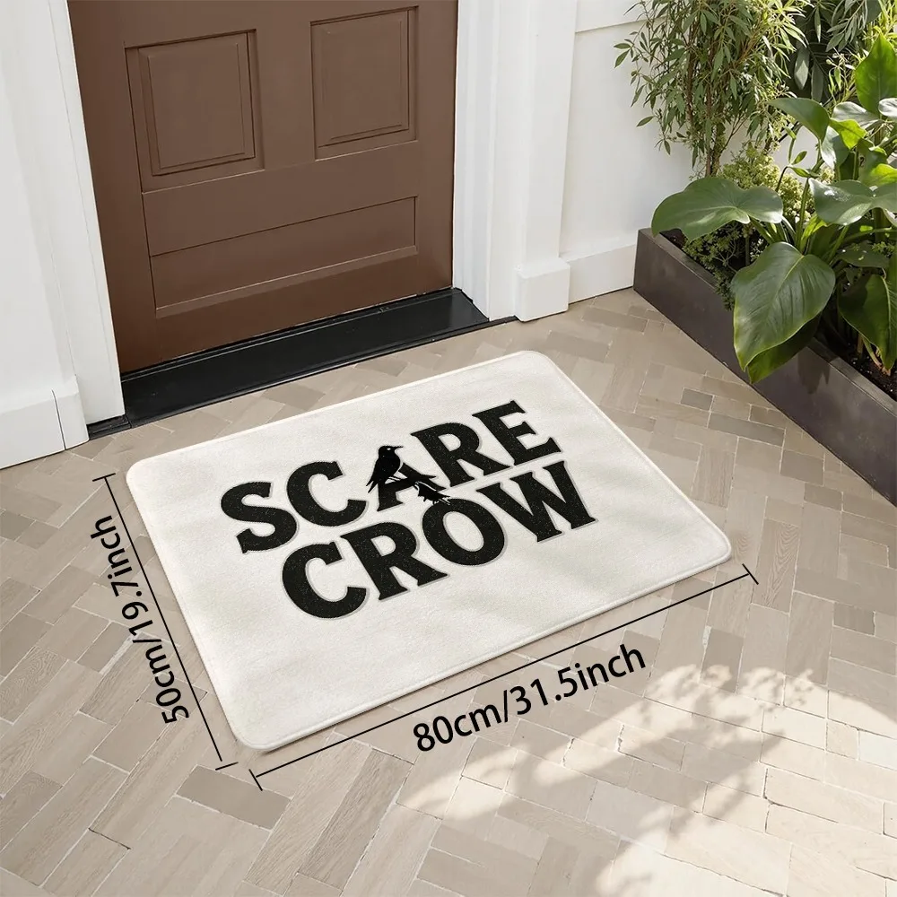 Scare Crow Doormat Halloween Theme Machine Washable Flannel Floor Mat for Living Room Kitchen Bathroom Entrance