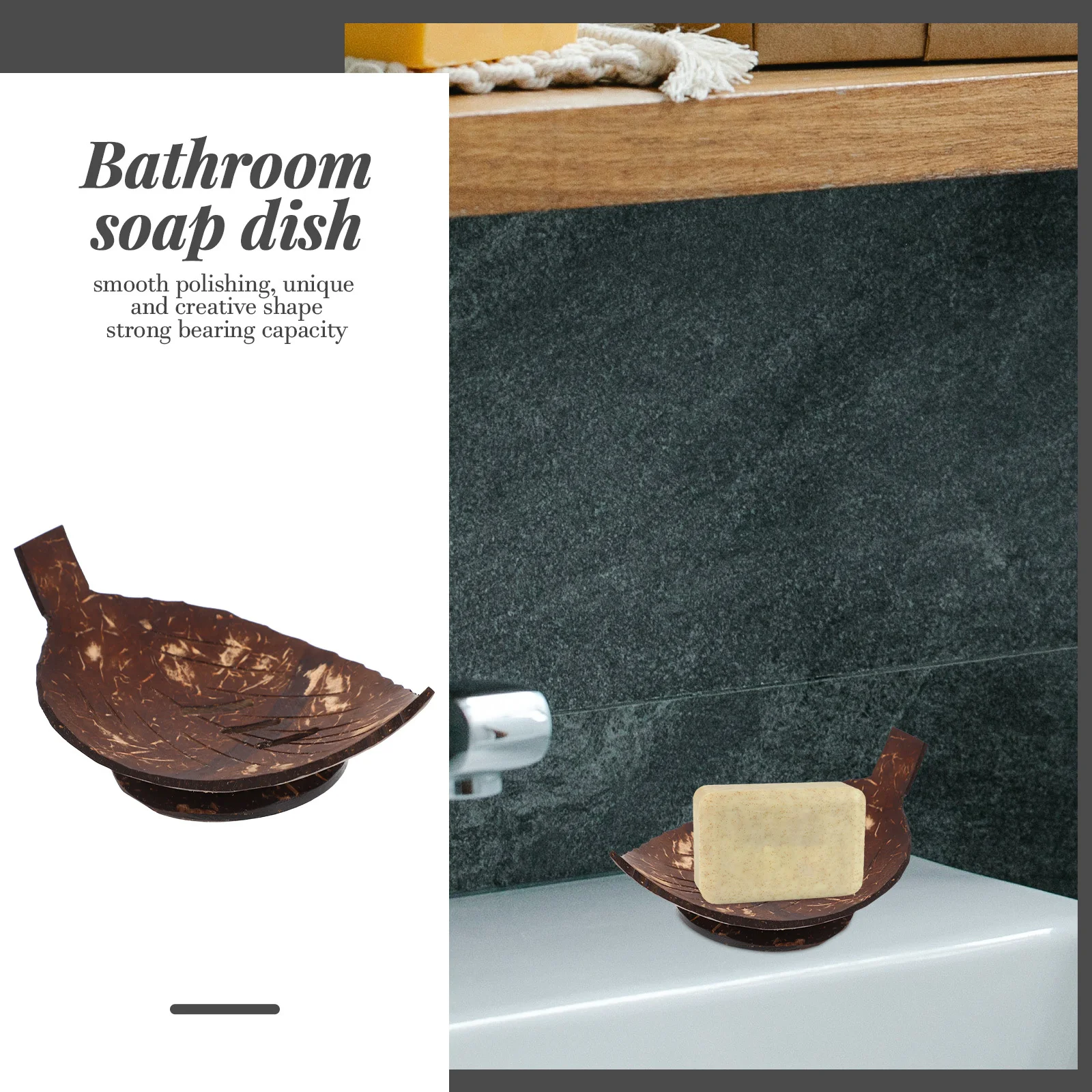 

Coconut Shell Soap Dish Leaf Shape Drain Design Bathroom Bar Soap Holder Practical Waterproof Easy to Use Home Bath