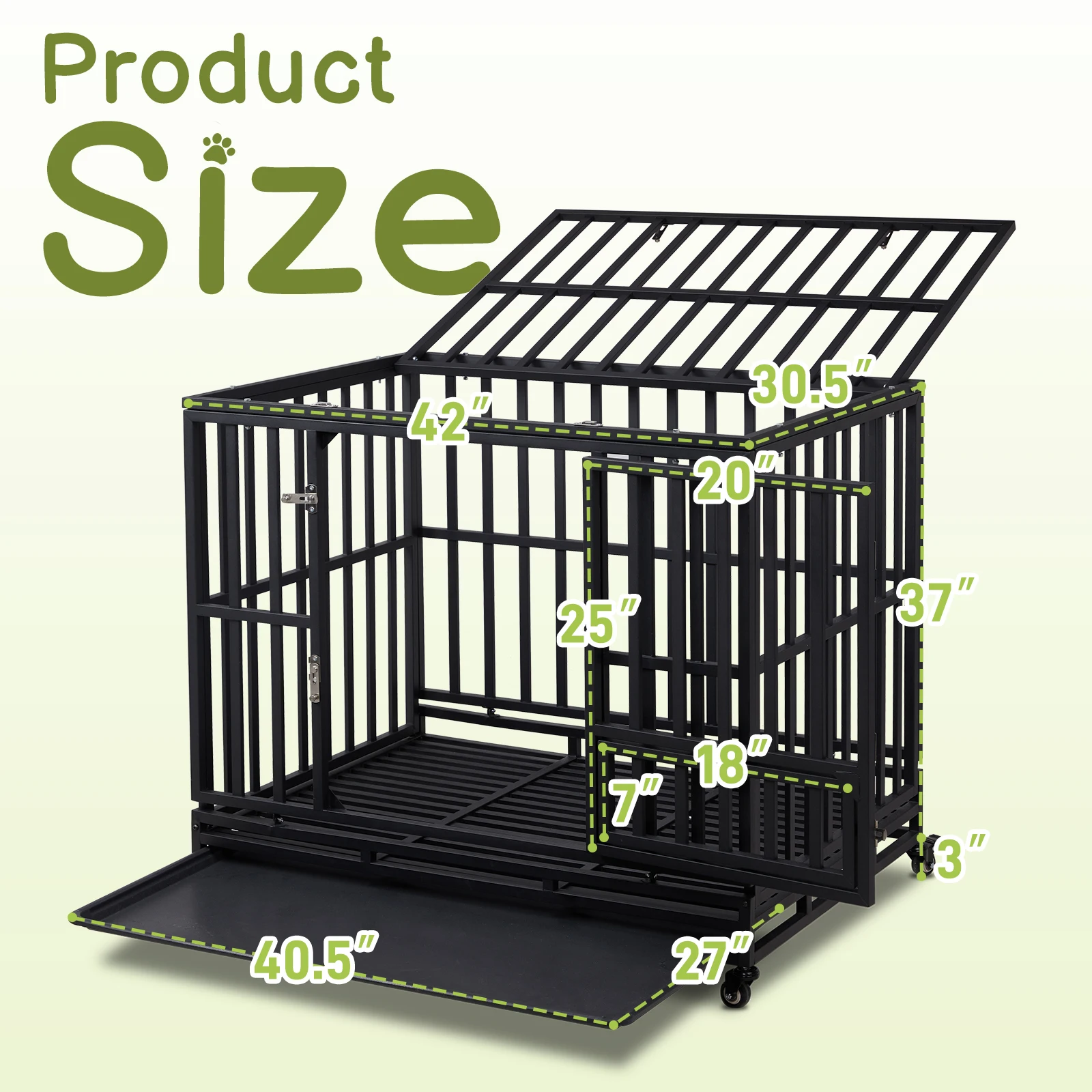 

42 Inch Heavy Duty Dog Crate, 3-Door Dog Kennel for Medium to Large Dogs with Lockable Wheels and Removable Tray for Indoor