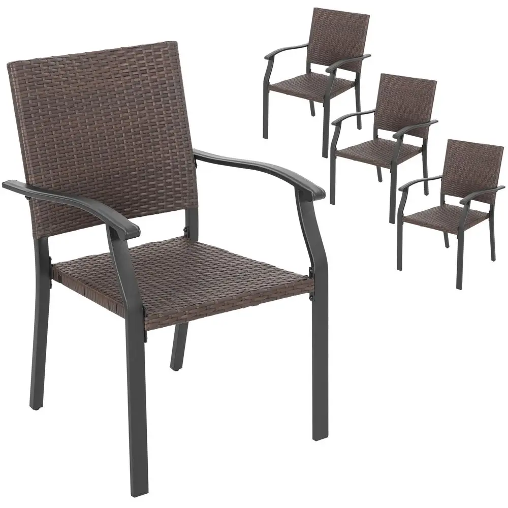 

4Piece Patio Chairs, Sturdy Iron Chair with Armrests Outdoor Dining Chair, Natural Wicker Appearance, Unique Mixed Color Perfec