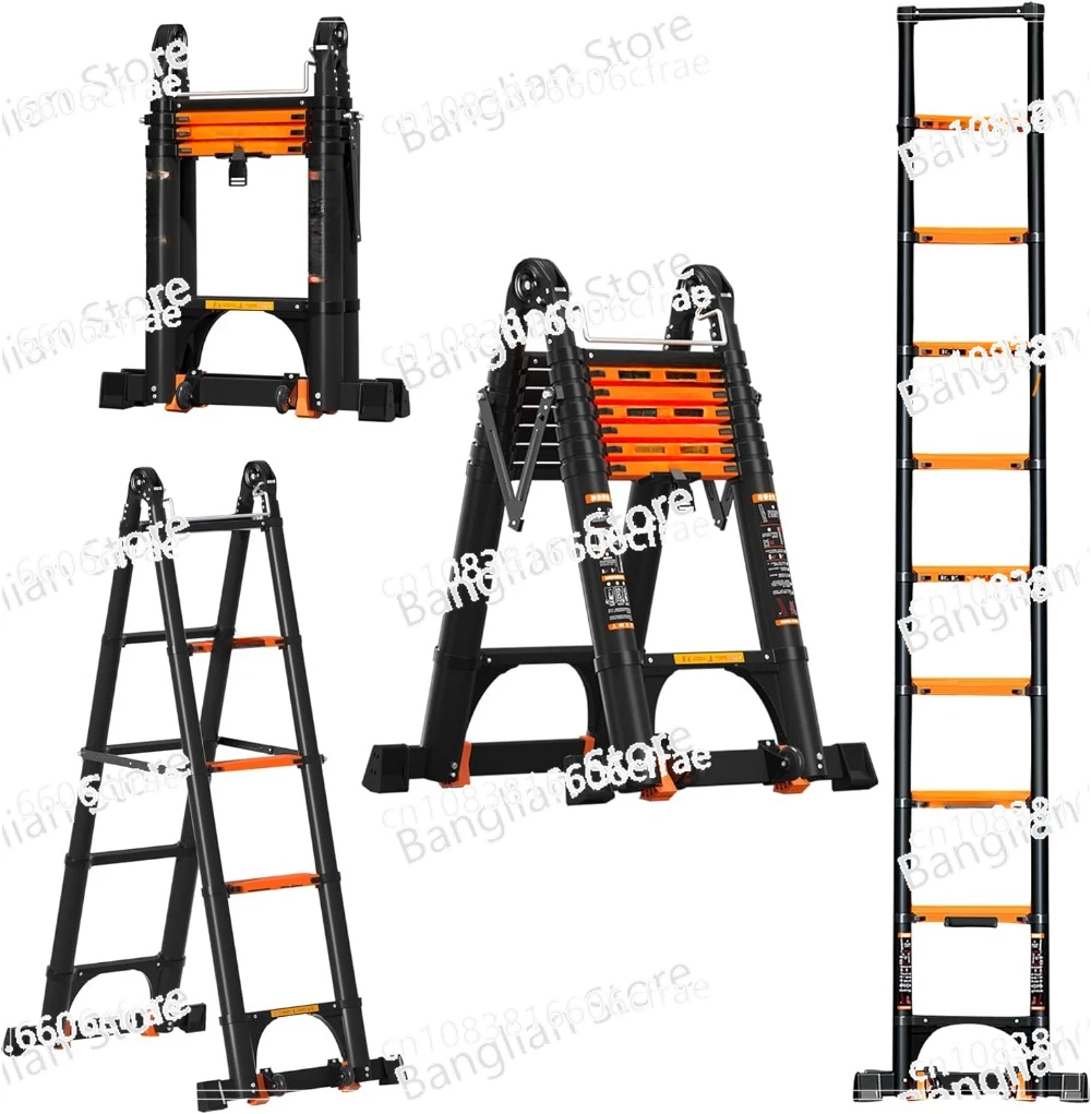 

Telescoping Ladder A Frame 16.5FT Portable Extension Ladder with Stabilizer Bar Aluminum Folding Step Ladder Collapsible