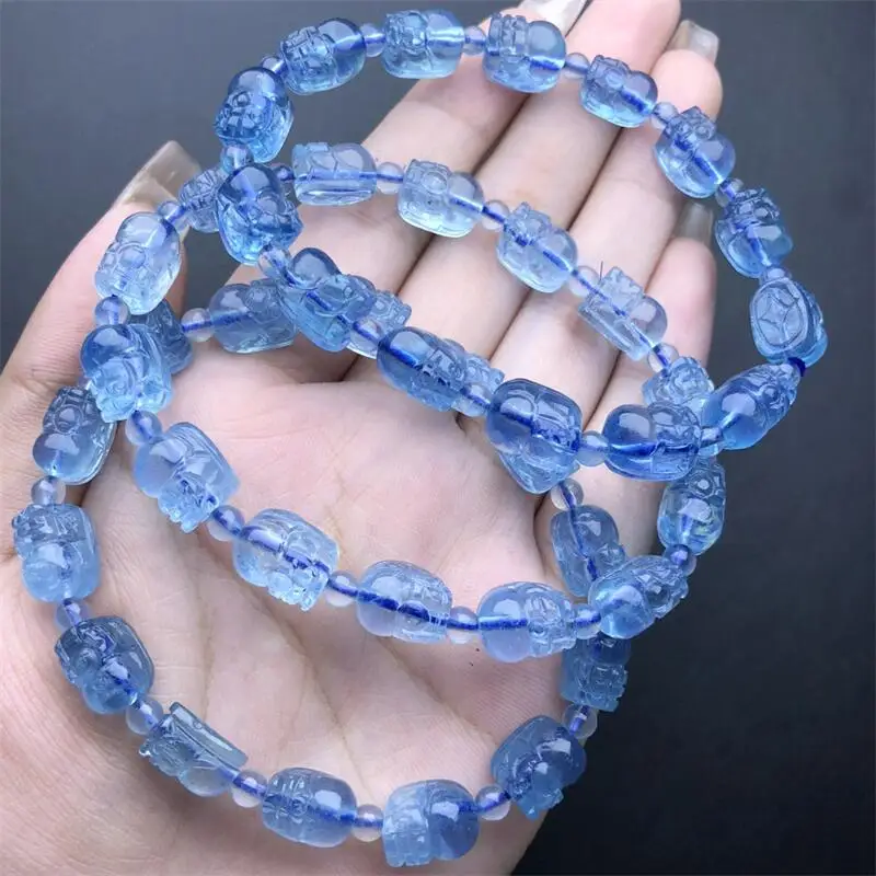 Natural Aquamarine Pixiu Carving Bracelet Reiki Healing Fengshui Stone Fashion Jewelry For Women Holiday Gift 1PCS