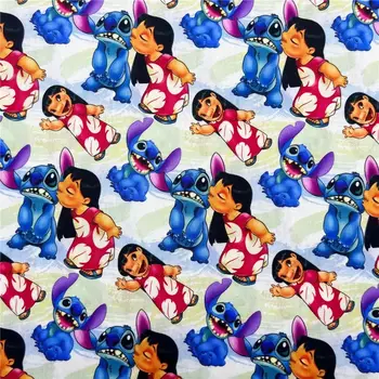 45*145cm popelín z bavlněné látky s motivem Disney Stitch, šicí a prošívací tkaniny, látky Lilo & Stitch, vyšívání, kutilství, ručně vyráběné 6 nejlepší prodej látka Lilo a Stitch - №3