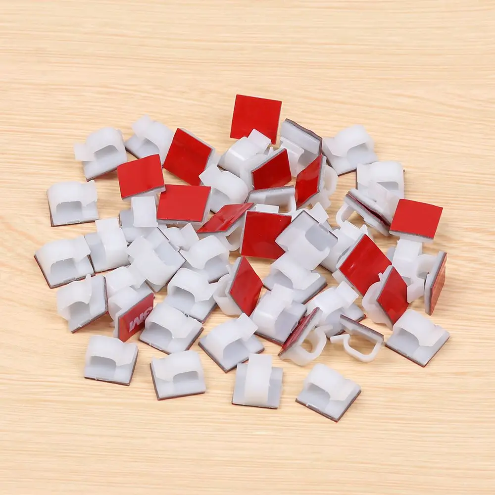 50pcs Plastic Firm Buckle Line Fastener Self-adhesive Cable Clip Fixer Holder Cable Clamp Wire Management