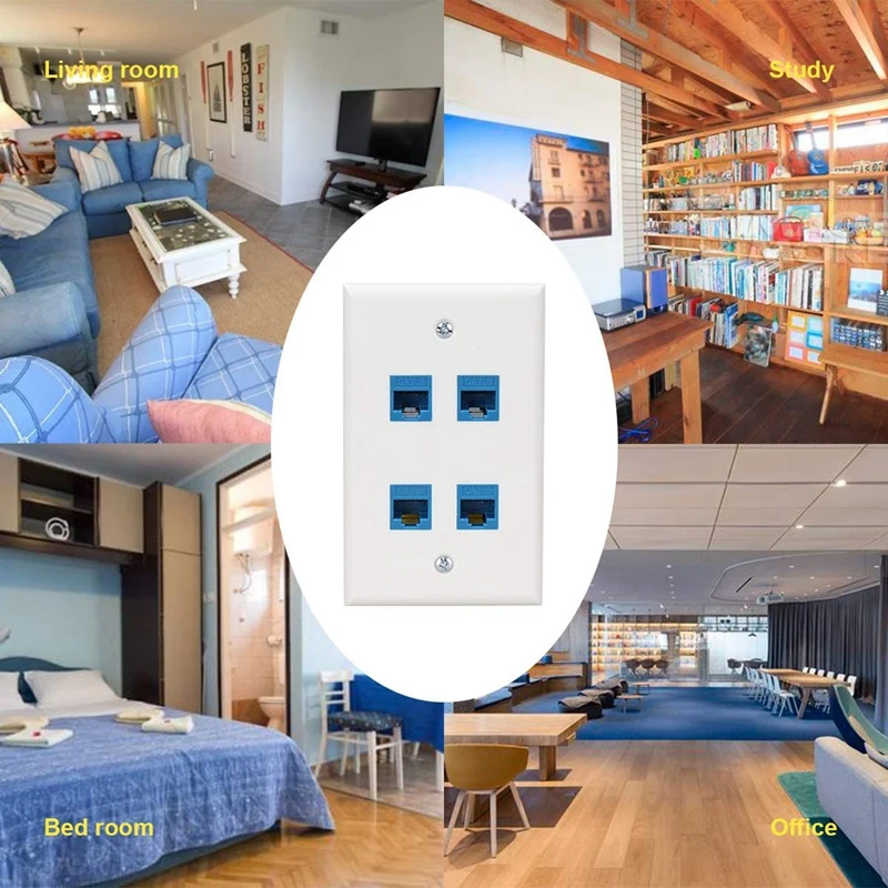 2X Ethernet Wall Plate 4 Port Wall Plate Female-Female Compatible With For Cat7/6/6E/5/5E Ethernet Devices -Blue