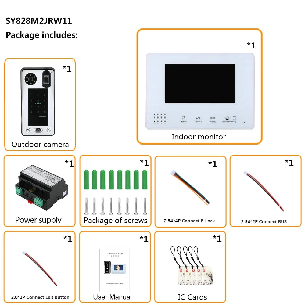 7 Inch BUS 2 Wire Fingerprint Video Door Phone Intercom Entry System Video Doorbell Rainproof IR Camera for Home Villa Building