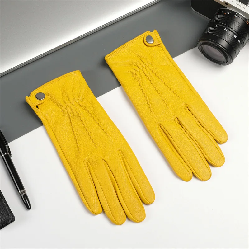 Imagem -01 - Luvas de Couro de Carneiro Masculinas Forro Fino Costurado à Mão Tela Sensível ao Toque Mantêm-se Aquecidas no Outono e Inverno Alta Qualidade Novas luvas de couro de carneiro masculinas forro fino costurado a mao tela sensivel ao toque mantem se aquecidas no outono e inverno alta qualidade novas 01