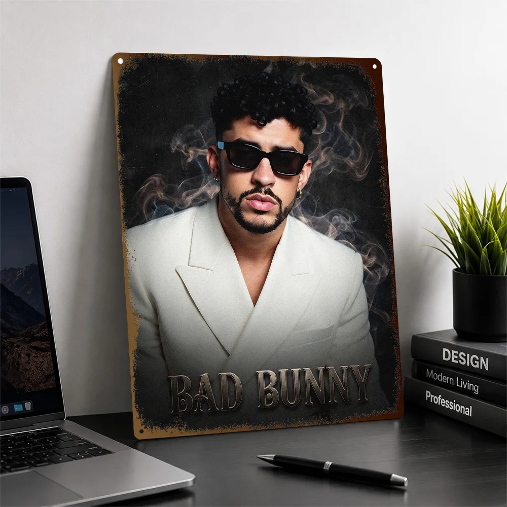 Bad Bunny Portrait Aluminum Poster Customized Metal Tin Sign Latin Music Tribute Wall Art Enhances Record Room And Home Office