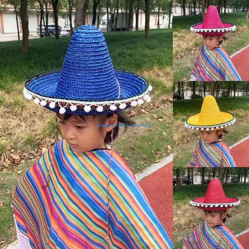 

P88B Bamboo Weaving Mexicans Sombrero Hat Child Headdress Photoshoot Stage Props Cap