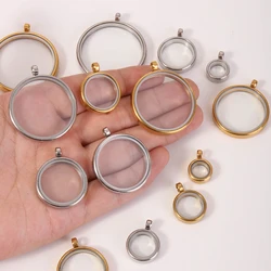 1Pc Stainless Steel Round Reliquary Picture Memory Relicario Pendant Punk Glass Floating Coin Holder Locket Pendentif Wholesale
