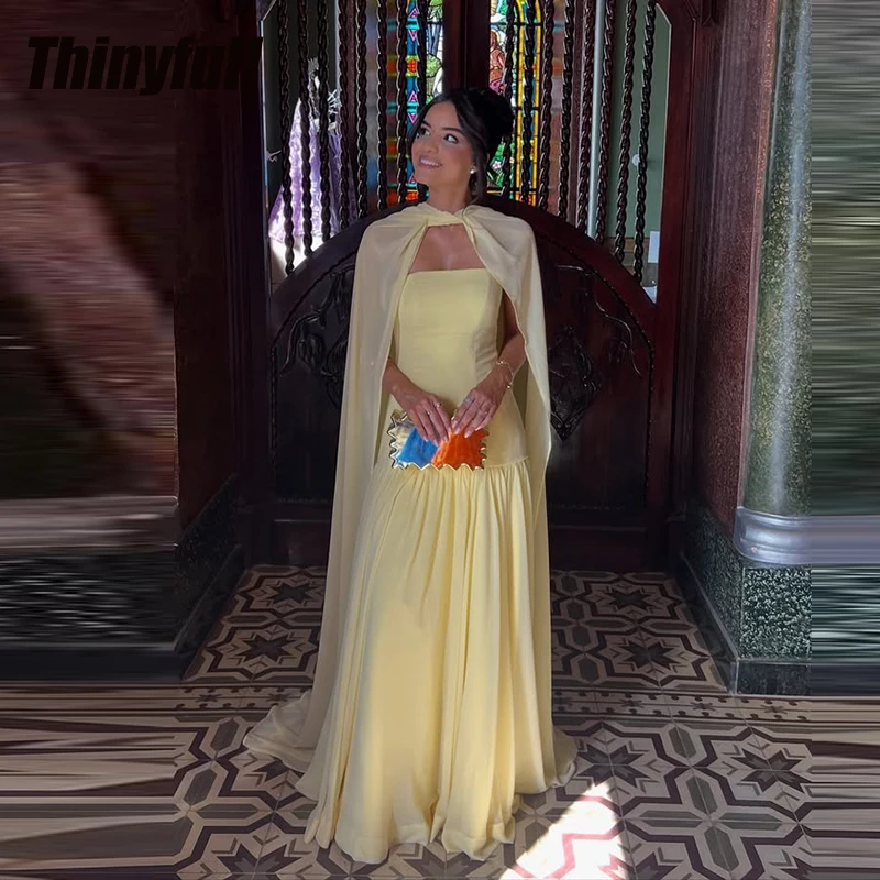 Thinyfull A-line Abito da ballo in chiffon senza maniche senza spalline 2026 Abito stile vacanza Abito lungo formale Robe De Soirée Personalizzato