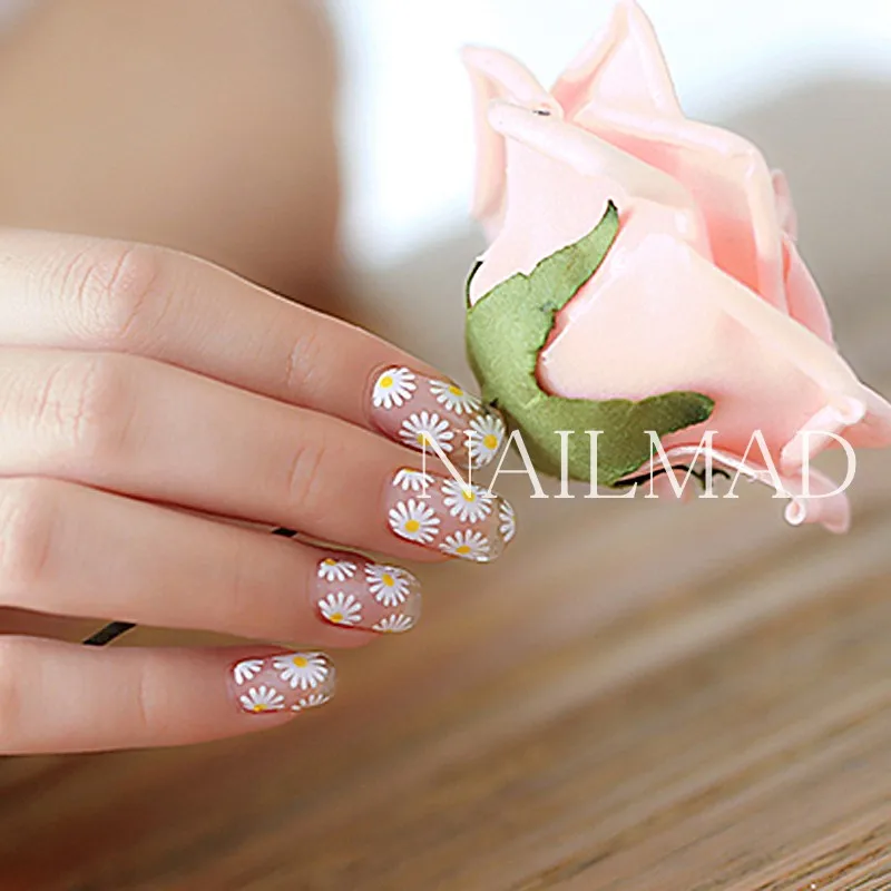 1 sheet Daisy Nail Art Stickers Colorful Flower Nail Sticker Adhesive 3D Nail Decals