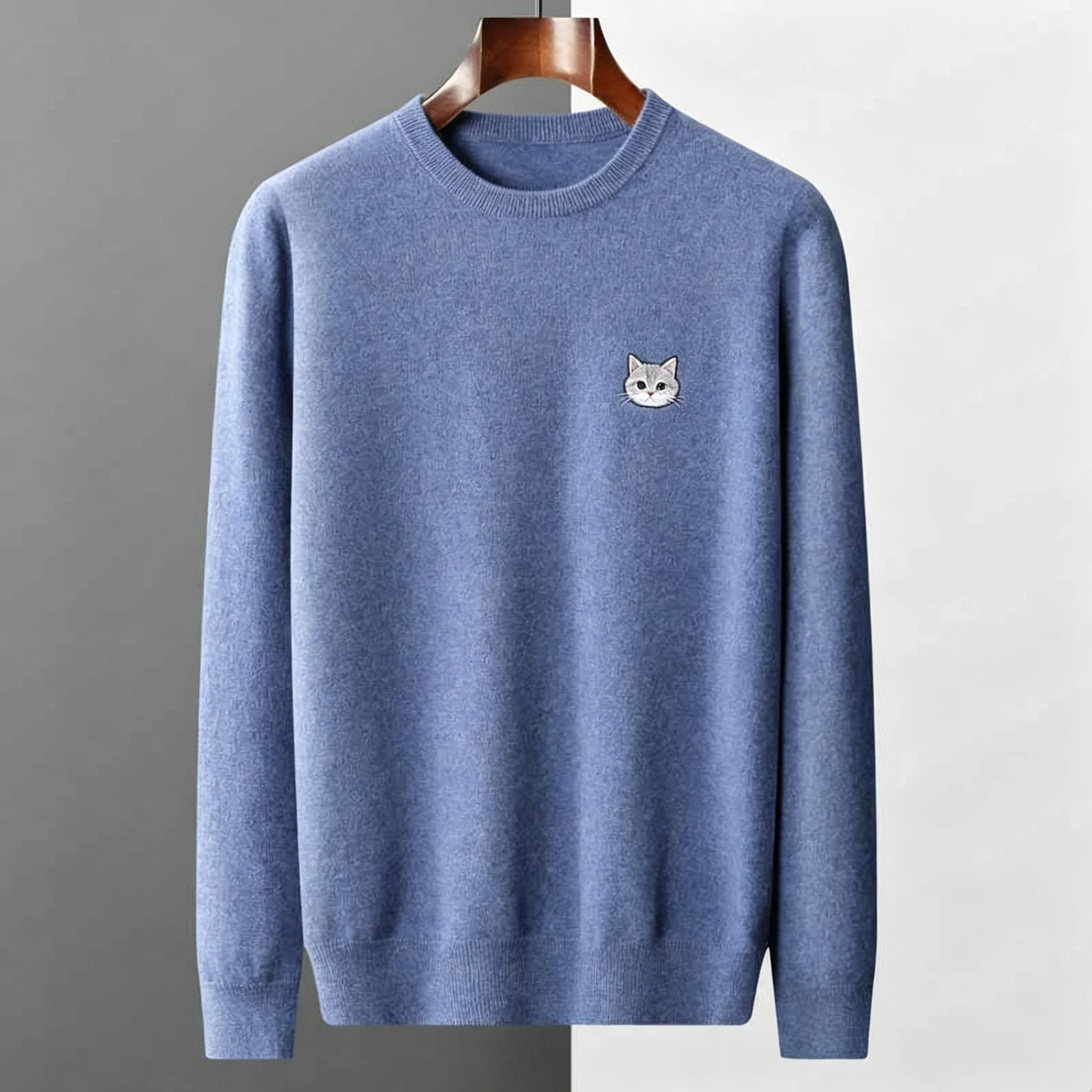 100% cashmere sweater men's round neck sweater business casual Joker knit bottoming shirt