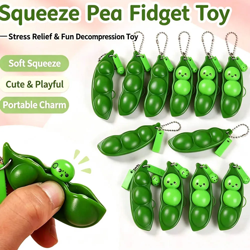 Creative Cute Mini Edamame Squeeze Toy Pea Pod Stress Relief Keychain Kawaii Mochi Bean Fidget Keyring Bag Pendant Party Gift