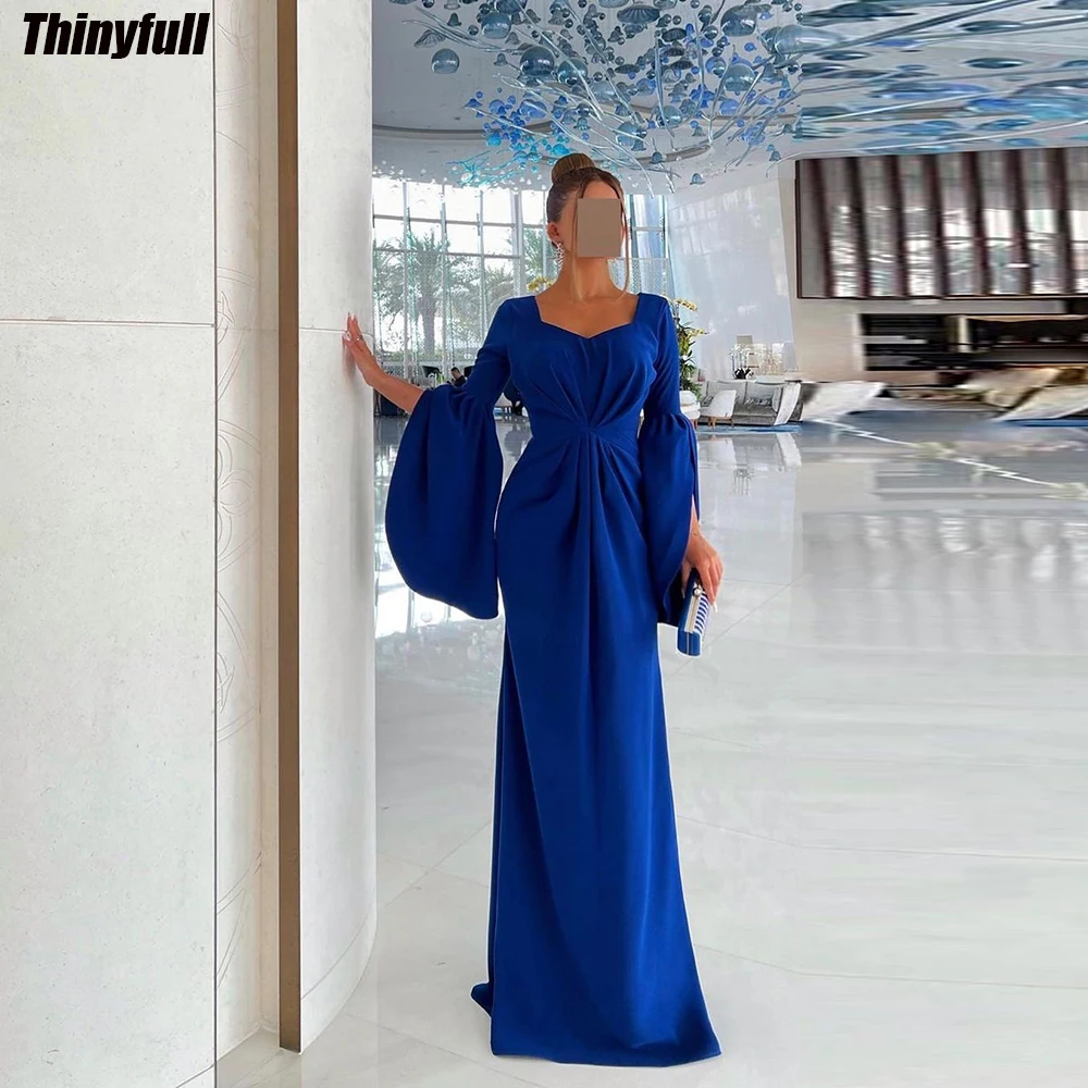 

Thinyfull Elegant Evening Dresses Long Sleeves Satin Prom Dress Floor Length Saudi Arabia Formal Occasion Gown Robe De Soirée
