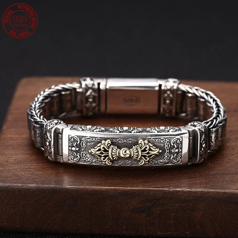 100% Real Solid S925 Silver Retro Lucky Pixiu Man Bracelet Thick Style Domineering Trend Personality Jewelry