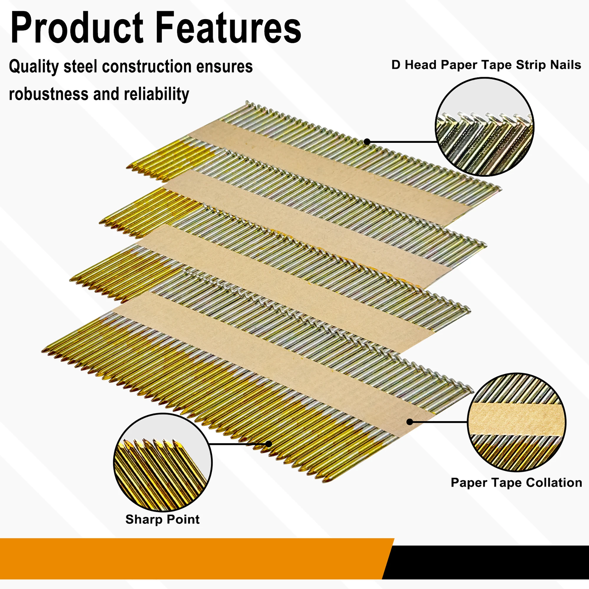 200PCS 34 Degree D Head Framing Nails Galvanized Paper Collated Smooth Shank for Floor Joists and Timber Construction