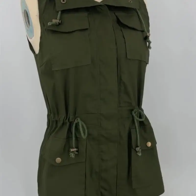 Kamizelka cargo z kapturem, sznurkiem, luźnym krojem, styl uliczny, bez kaptura, damska, modna, letnia odzież robocza.