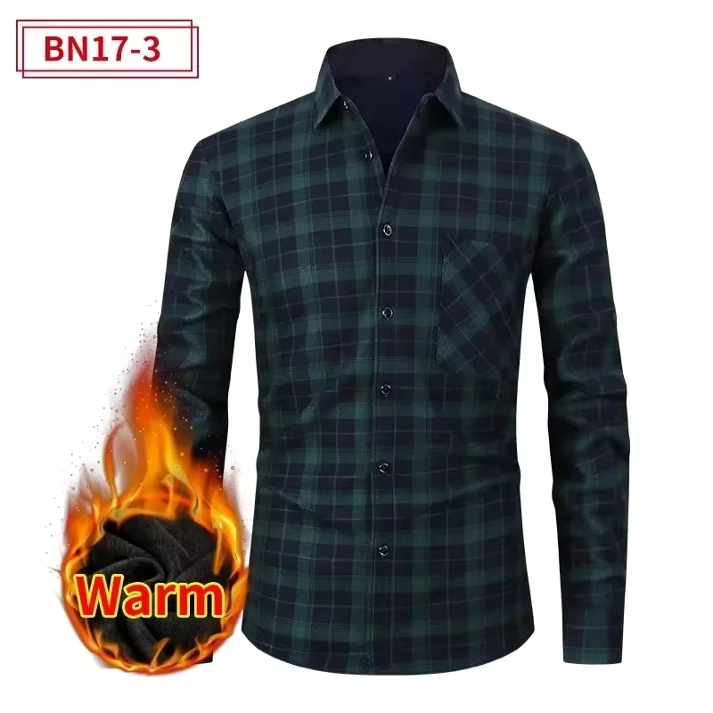 Men's Casual Warm Shirts Cardigan Jackets Autumn Winter Fleece Warm Long Sleeve Plaid Shirts  Loose Shirts for Men