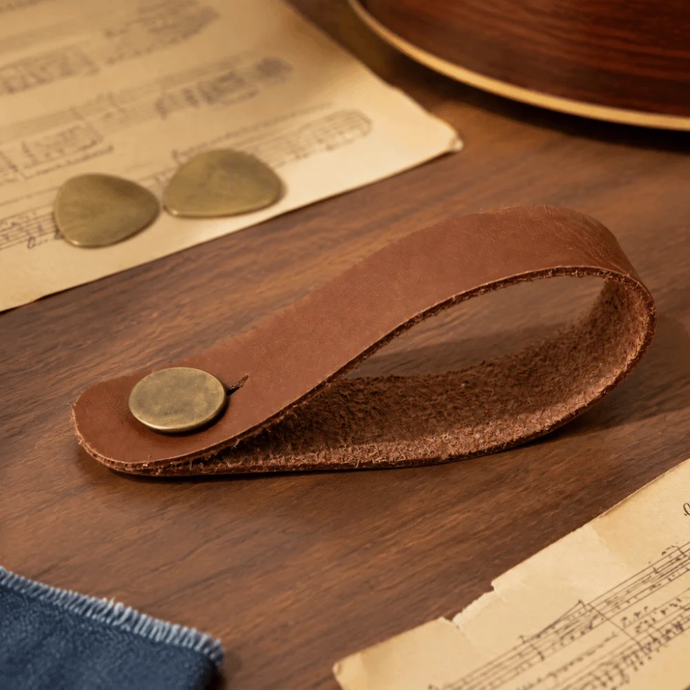 Premium Artificial Leather Material Guitar Neck Strap Brown Color Guitar Headstock Strap Guitar Leather Strap For Guitars