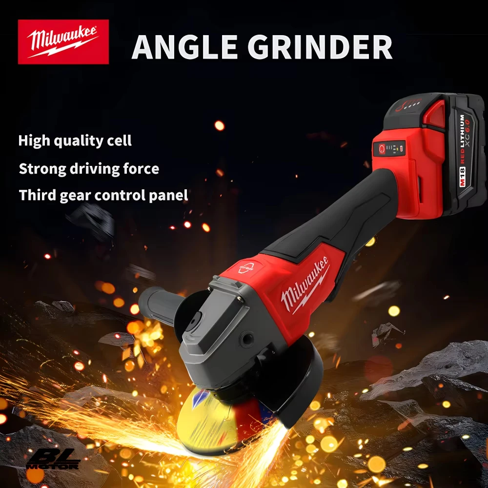 Milwaukee 125mm/100mm 18V Brushless Angle Grinder 3 Gears Cordless Electric Polishing Variable Speed Cutting MachinePower Tools