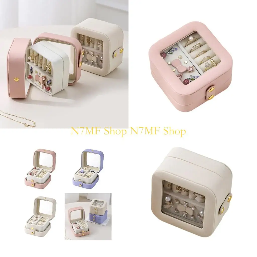 

N7MF Elegant Jewelry Box with Multiple Compartments Storage Case for Rings Earrings Stylish Jewellery Holder for Women