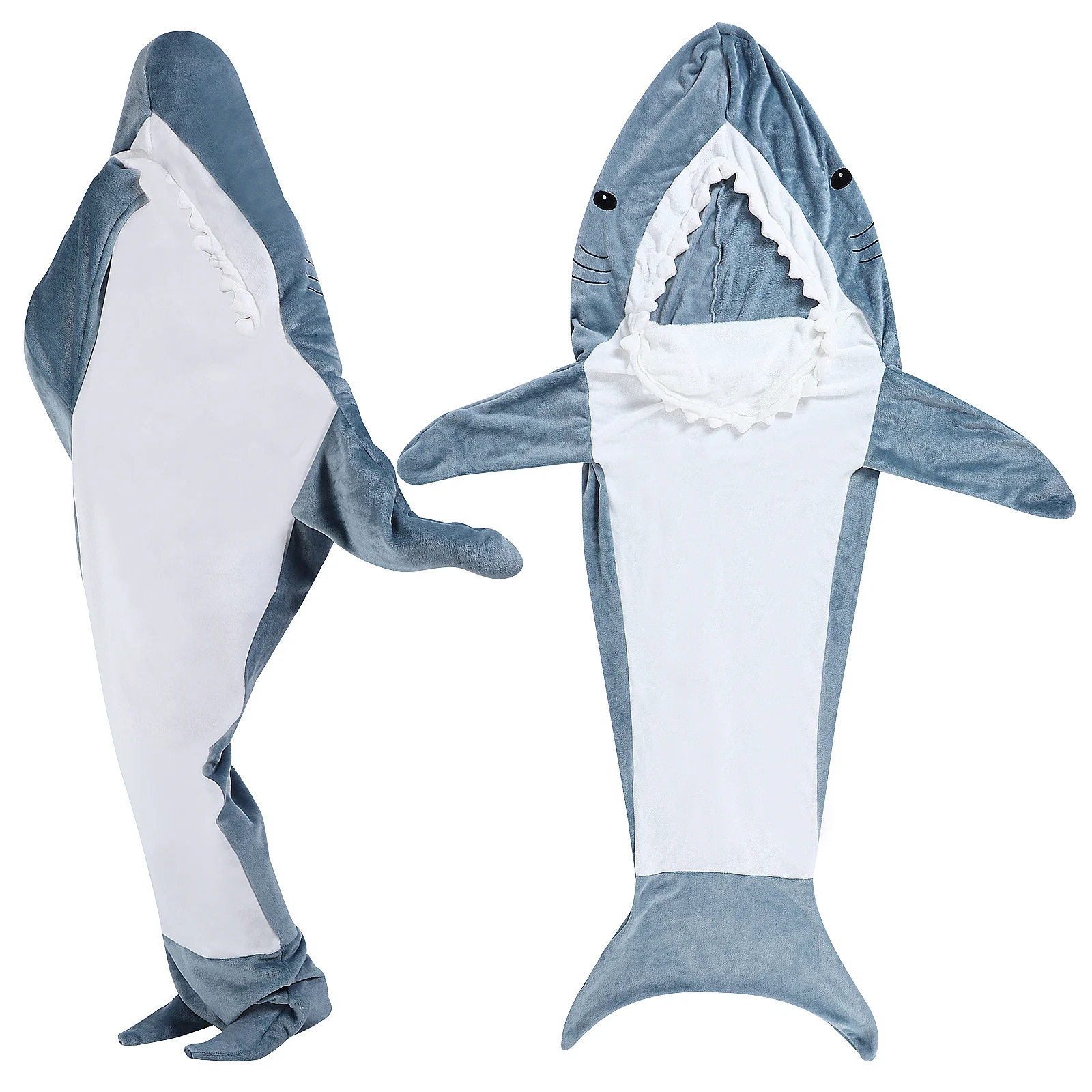 

Shark Sleeping Bag Sea Blue Size Wearable Blanket Hoodie Cozy Nightgown Warm Hooded Large Winter