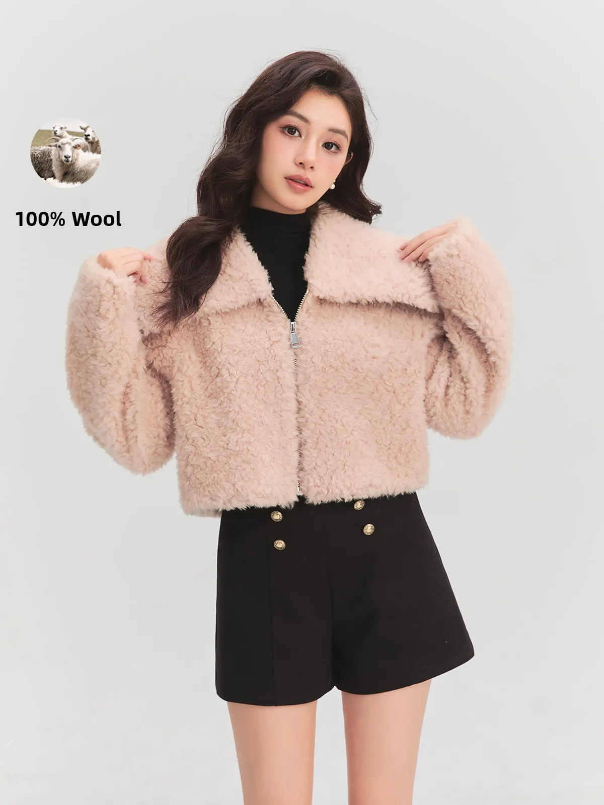 

Fur And Wool Integrated Short Coat Women's Autumn Winter New Style Small Size High-End Feeling Upper Apparel Rabbit Brand