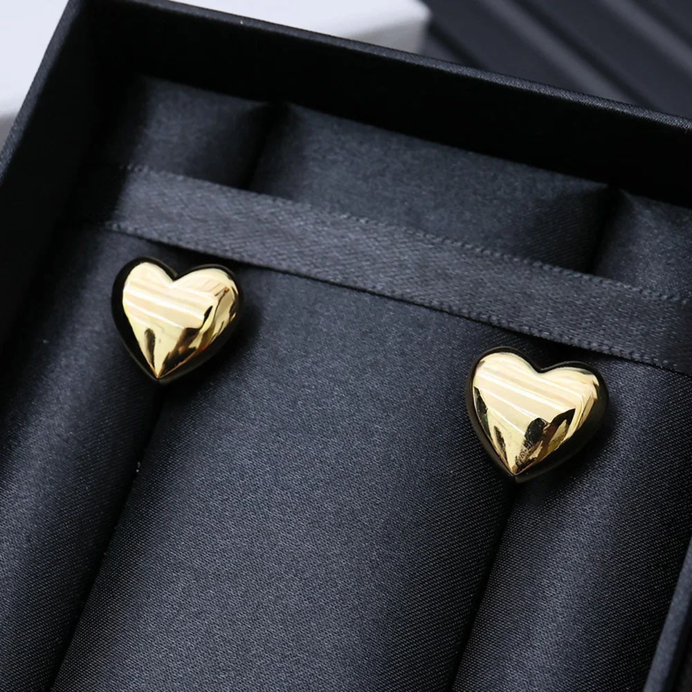 

Золотые серьги-гвоздики в форме сердца - модные блестящие украшения для любви, милый романтический подарок на день Святого Валентина, модный сладкий металлик