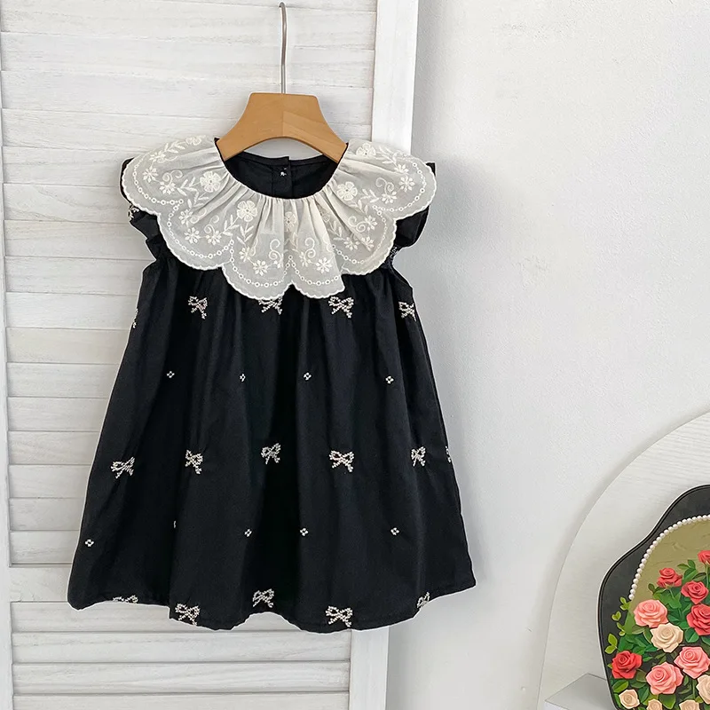 Girls Dress 2026 Spring and Summer New Childrens Clothes Girls Baby Bow Embroidery Foreign Style Princess Dress Simple