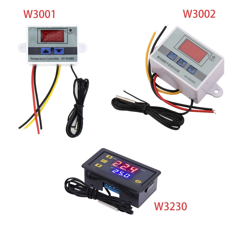 W3001 W3002 W3230 DC 12V 24V 110V 220V AC Digital Temperature Controller Thermostat With Control Switch Probe Relay Output