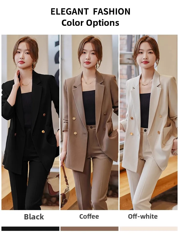 Elegant Black Suit Set for Women Casual Style Professional Autumn Fashion High Quality Long Sleeve Button up Warmth Comfortable