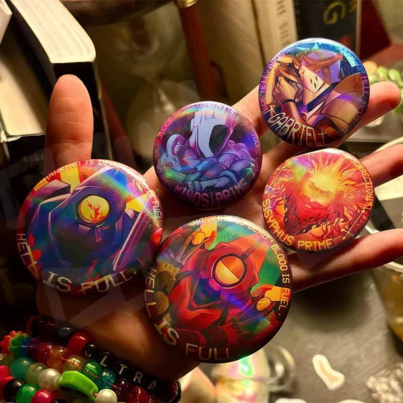 UL TRAKILL Holographic Iridescent Button Pins, 58mm Badges for Cosplay & Bag Decoration, Full Set Sale