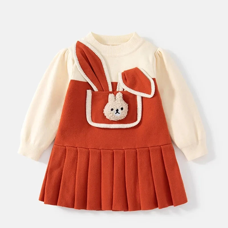 1-9Years Toddler Baby Velvet Warm Dresses for Girls Cute Rabbit Princess Dress Children Fall Outfits Clothing 2 3 4 5 6 7