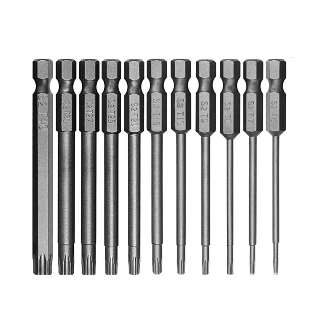 11pcs 100mm Torx Head Screwdriver Bit Set Magnetic Screwdriver Bit Magnetic Hex Shank Long Drill Bits Hand Tools