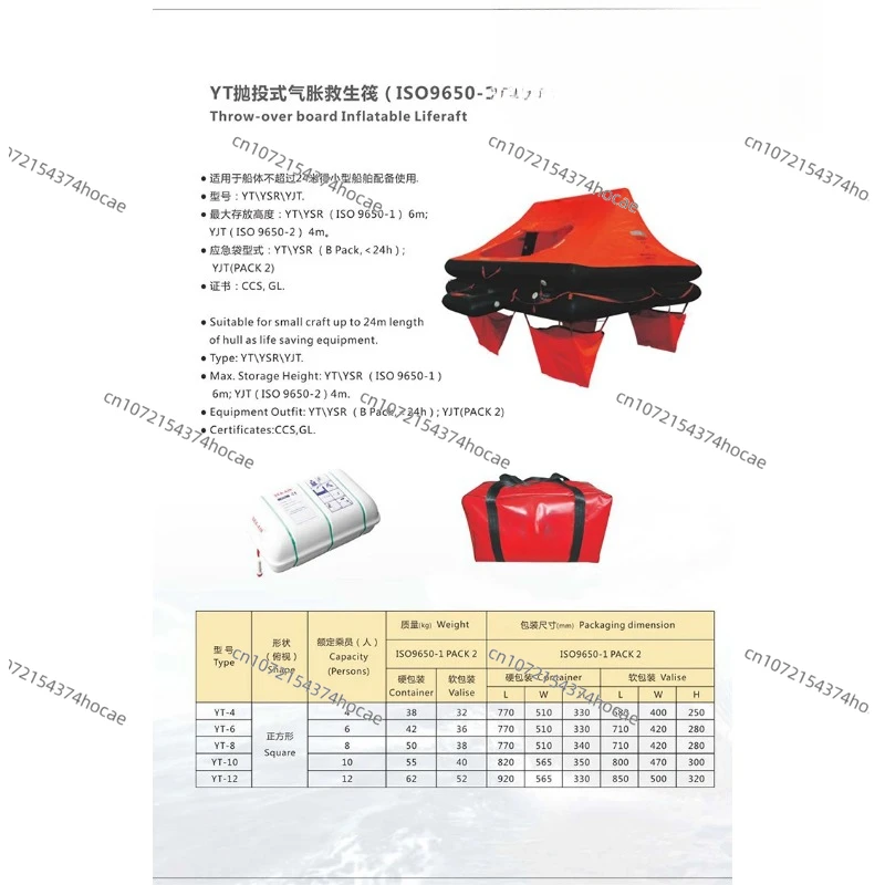 inflatable liferaft  ISO 9650-1 Throw-overboard Inflatable Life raft  YT-8 and 4,6,10,12, soft packing