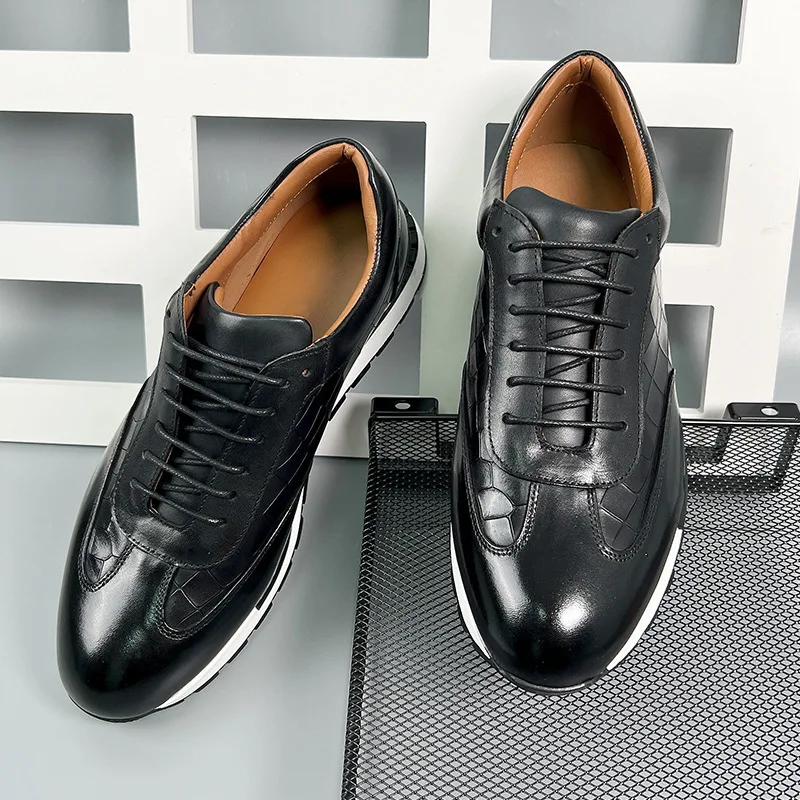 Luxury Brand Oxford Shoes for Men Genuine Leather Lace-up Round Toe Handmade Black Brown Leather Footwear Casual Sneaker