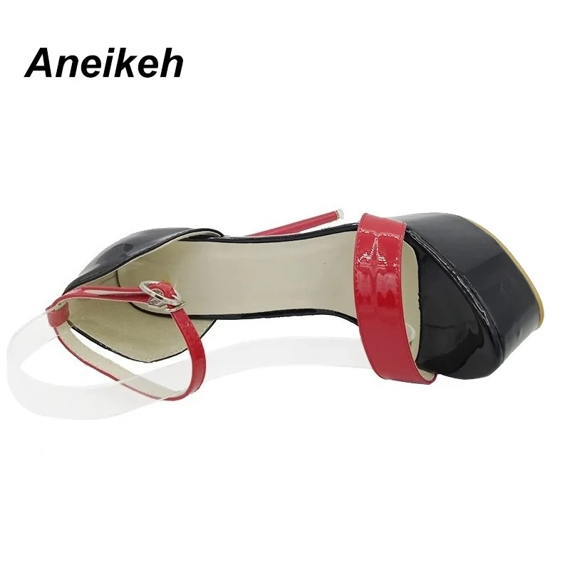 Aneikeh 2026 Fashion Peep Toe High-heeled Sandals Sexy 16CM High Heels  Buckle Strap Nightclub Party Shoes Big Size 46 Black