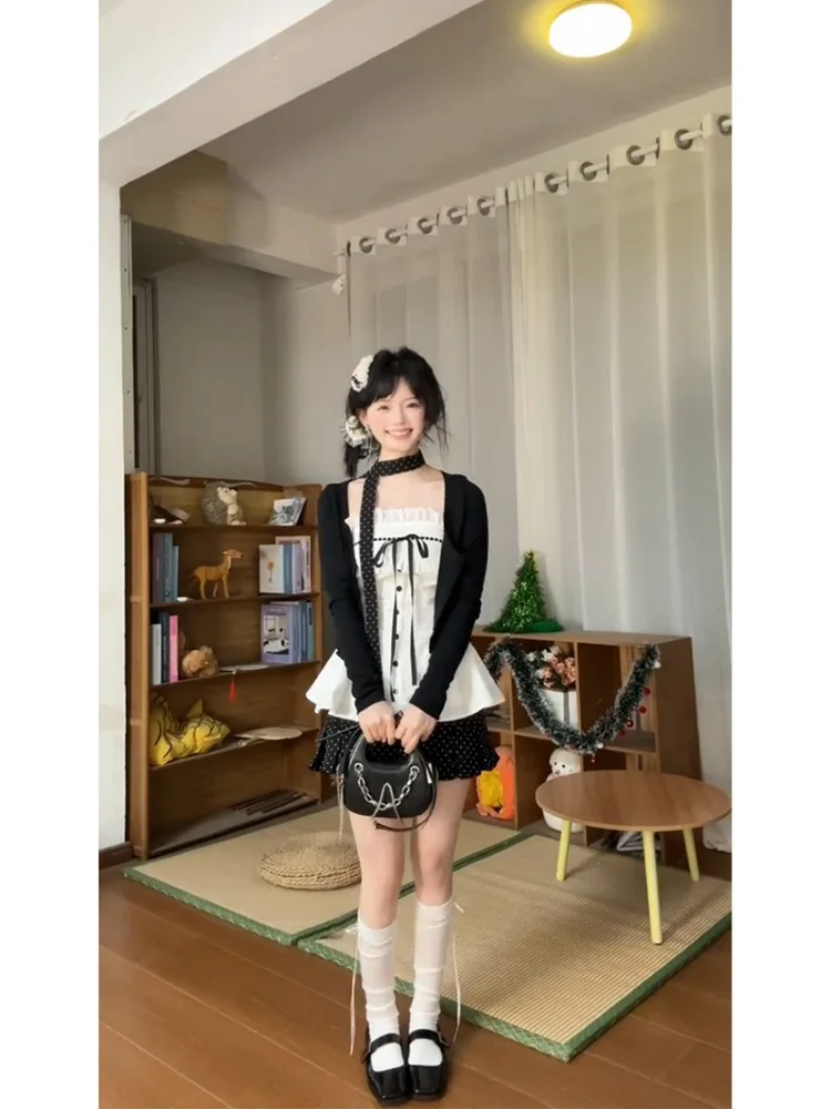 Black Polka Dot  Skirt Slim Fit Midi Skirt Spring 2026 Fashion Trend for Young Women Polyester Fiber Casual Wear