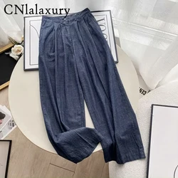 Cnlalaxury-女性用レトロワイドレッグパンツ、ジッパーとボタン付きハイウエストパンツ、新しいファッション、春、2021